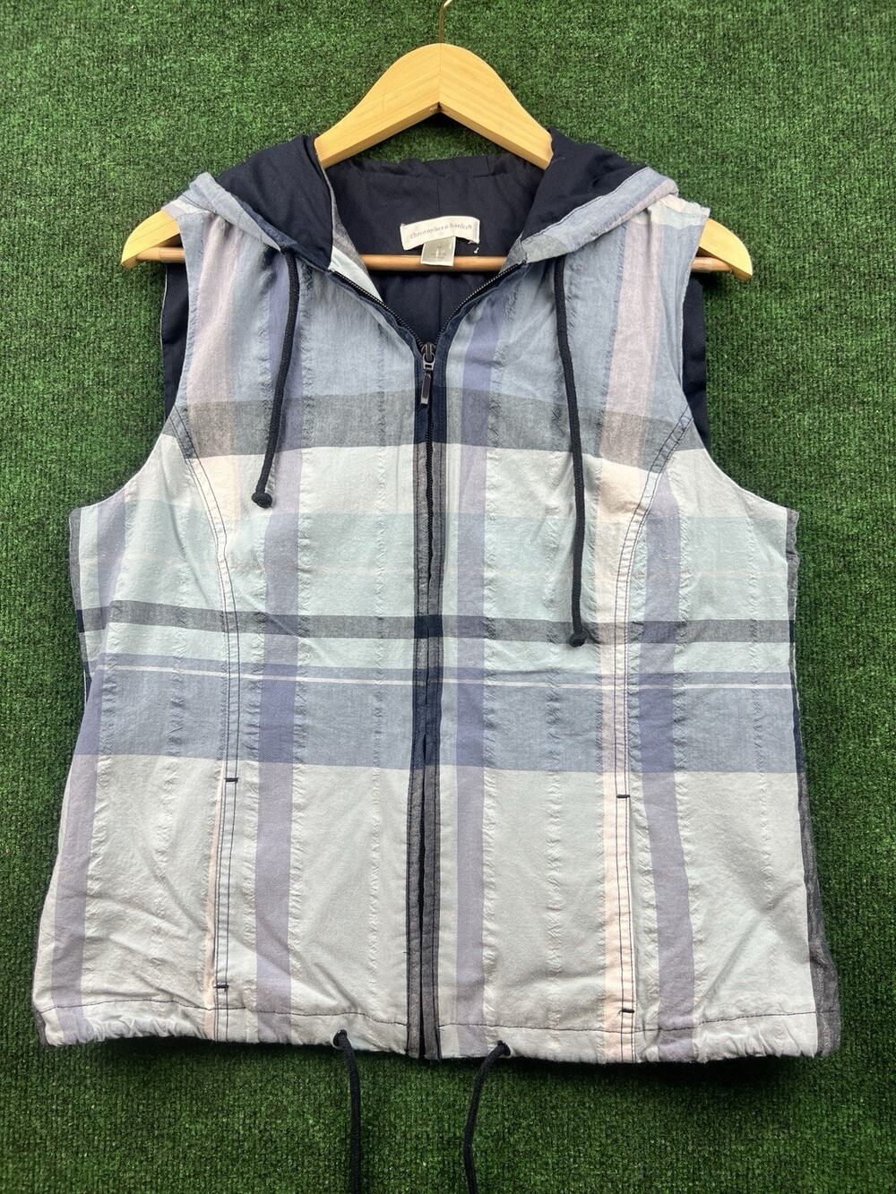 Christopher & Banks Women's Hooded Zip Plaid Vest